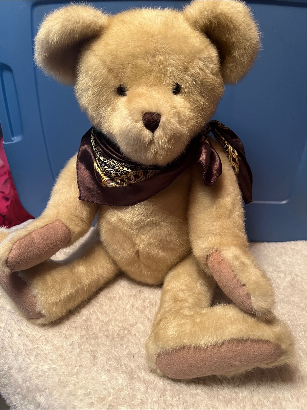Joules Beige Plush Teddy Bear with Brown Scarf